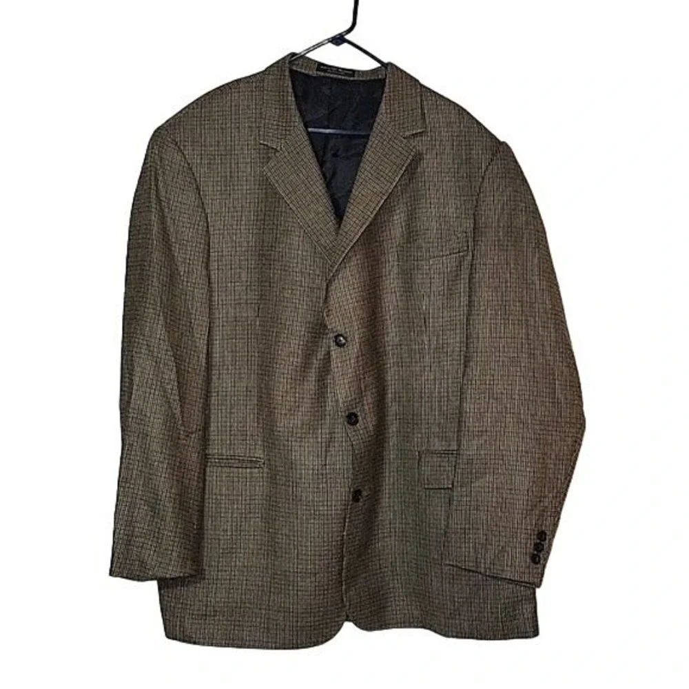 ANDREW FEZZA 52R Brown Glenn‎ Plaid Wool/Silk Blazer Suit Jacket Sport Coat